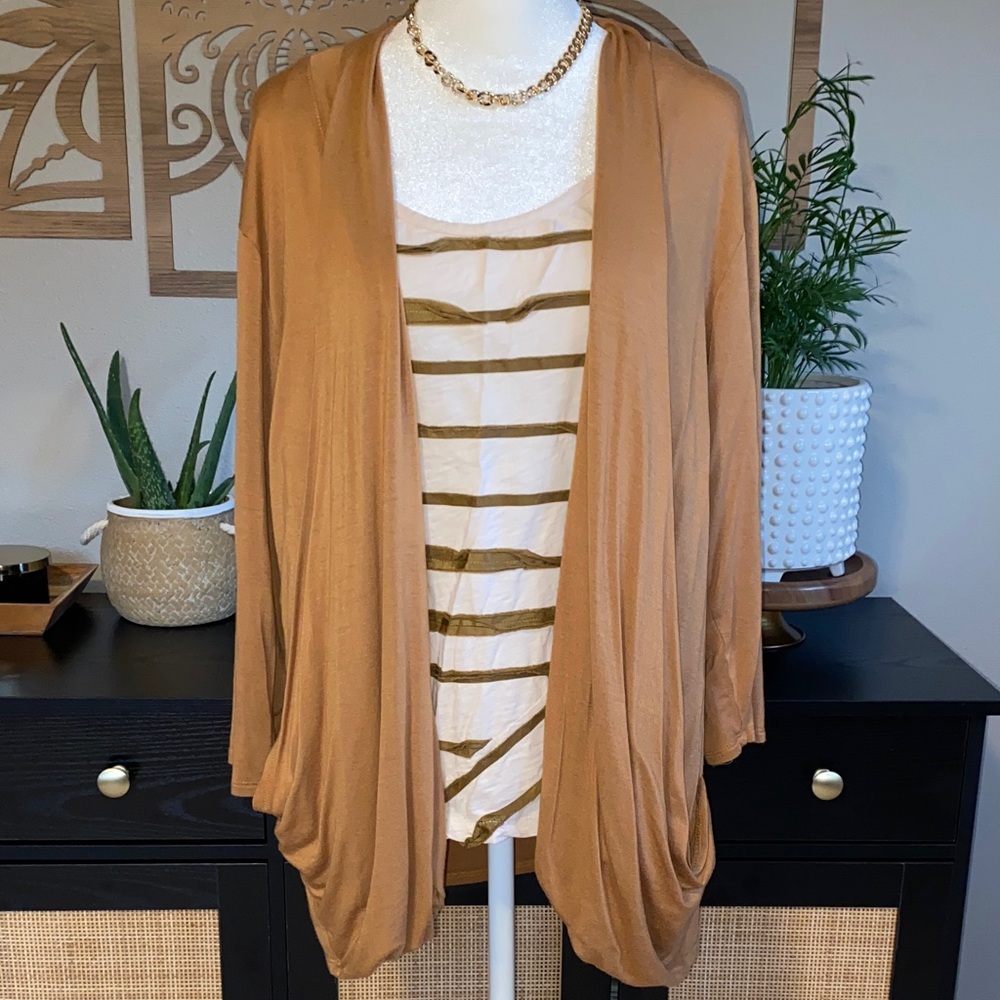 Maurices Camel Open-Front Cardigan